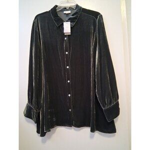 J Jill Velvet Button Front Blouse Silk Blend Gray 2X NWT
